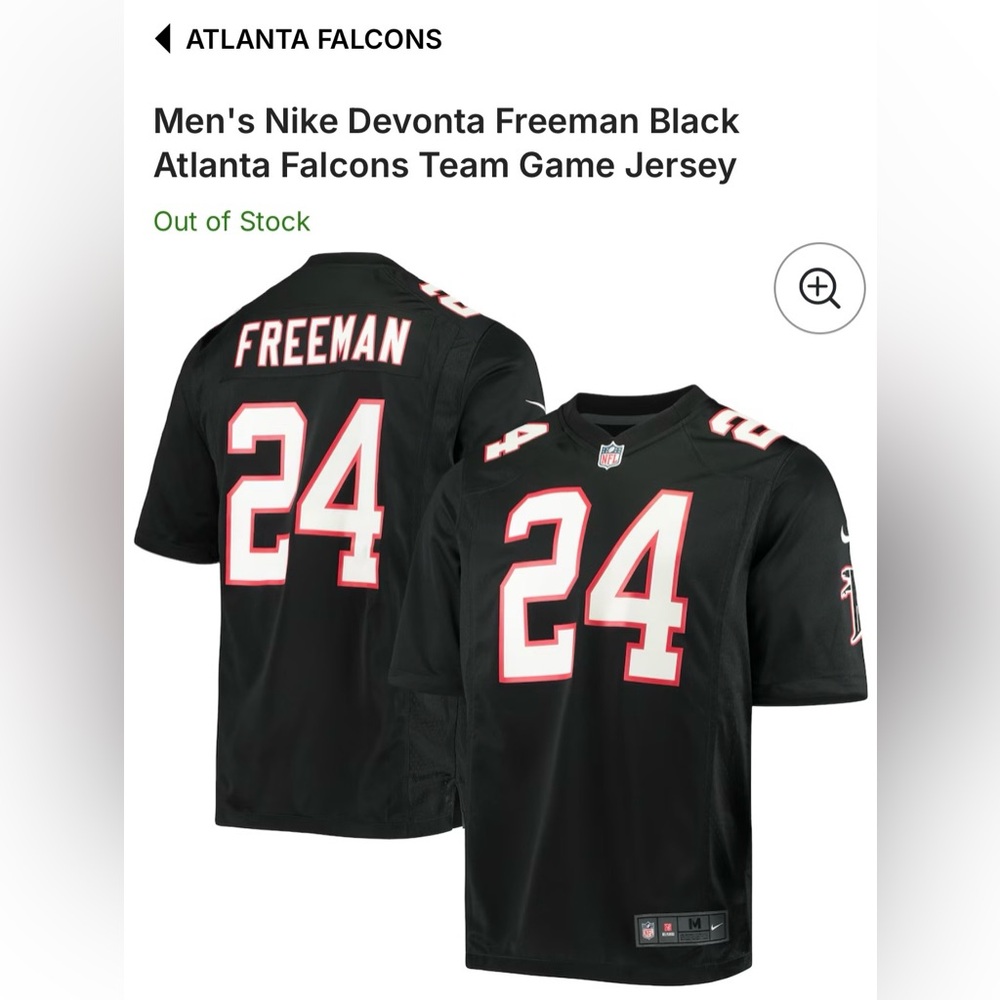 NWOT NFL Atlanta Falcons Devonta Freeman (2014-2019) Black Jersey #24 size XL